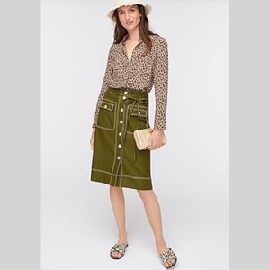 Jcrew Button-Up Linen Skirt in Olive Green Sz 14